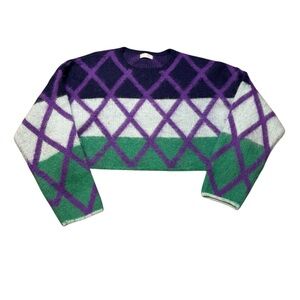 Q2 Purple‎ and Green Argyle Women's Sweater